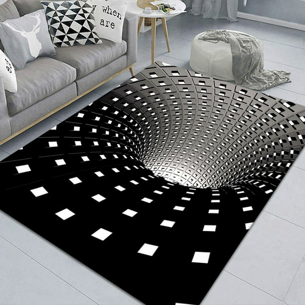 Black and White Carpet Polyester Rug 3D Visual Illusion Print Carpet Geometric Mat and Non-Slip Rectangular Rug for Living Room Coffee Table Black and White Carpet Polyester Rug 3D Visual Illusion Print Carpet Geometric Mat and Non-Slip Rectangular Rug for Living Room Coffee Table
